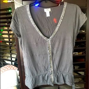 O&G (Original & Glamour) v-neck jersey top w/embellishments & elastic ties